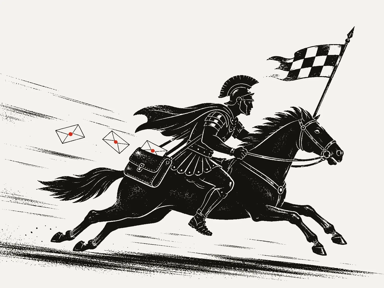 Poster of a Roman courier at full gallop, sealed letters flying from his satchel
