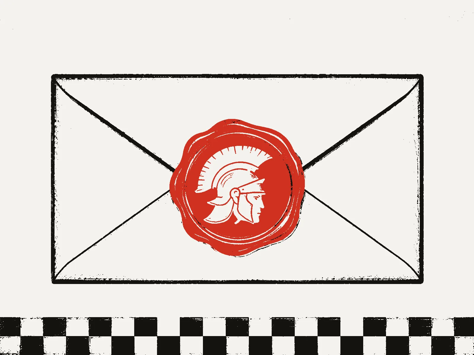 Poster of a sealed envelope with a red wax seal bearing the legionary helmet